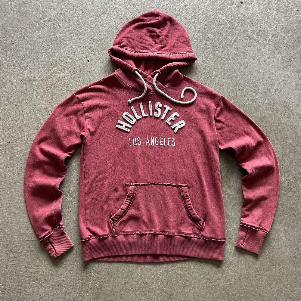 Hollister Sweatshirt Women's Small Red Hoodie Logo Pullover Thumb Holes